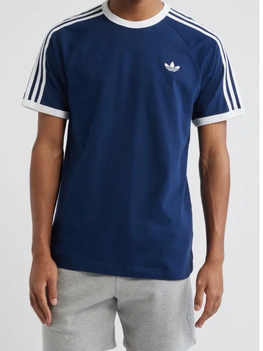 adidas Navy Short-Sleeve Trefoil Tee with White Trim